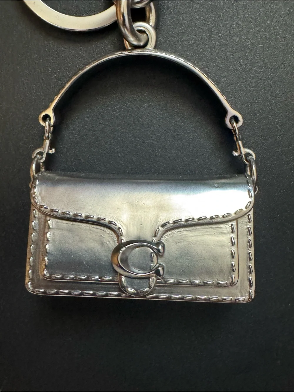 Coach Metallic Silver Tabby Purse Keychain charm